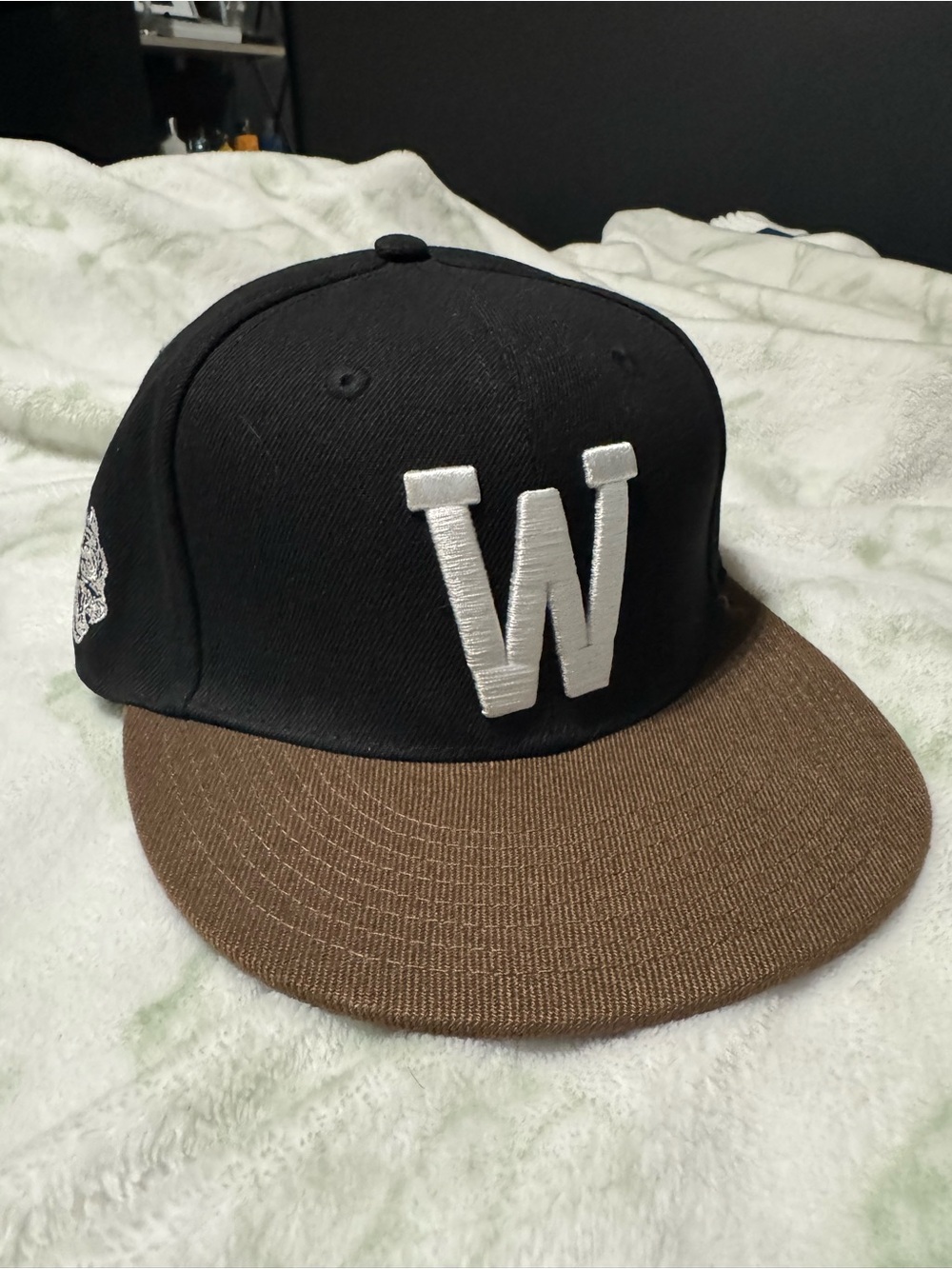Darc Sport Black Hat with Brown Brim and White "W" Patch